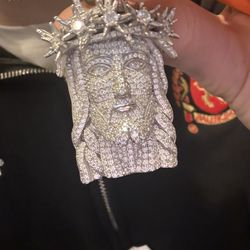 moissanite diamond jesus piece with silver chain