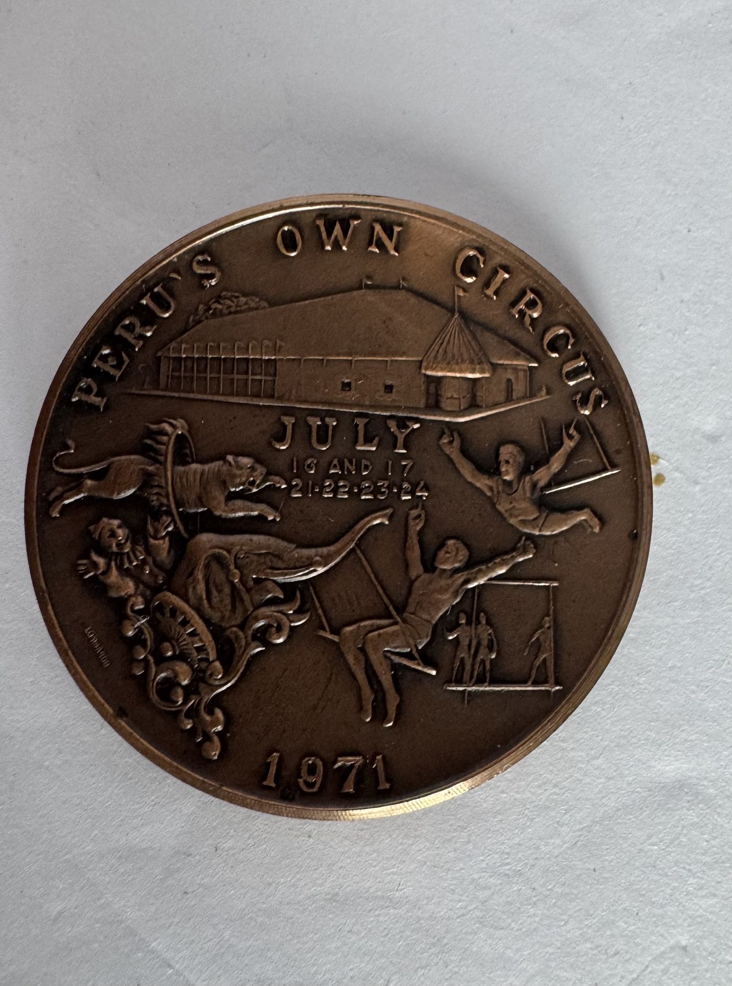 1971 Peru Indiana Circus Capital Of The World Medal