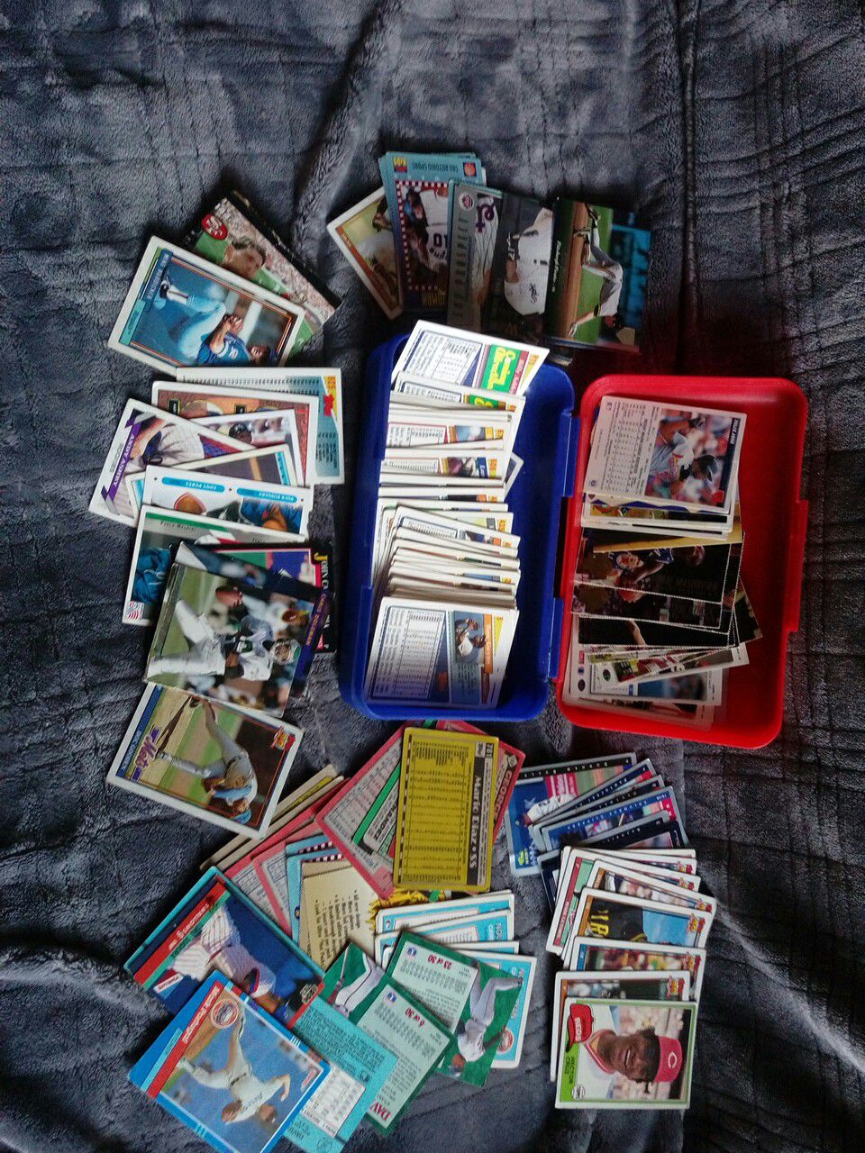 Small plastic box filled with baseball cards