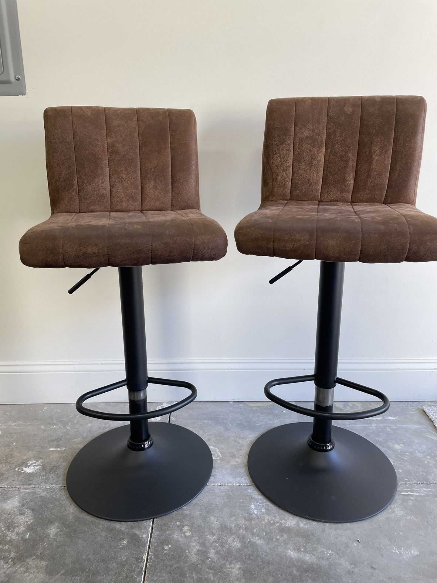 Bar Stool Pair - Brown Stool With Metal Base