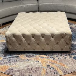  Cream Tufted Square Ottoman  !!! 16” H 40” X 40” W 