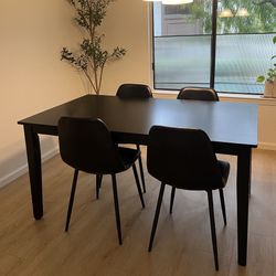 Solid Wood Table With 4 Faux Leather Chairs