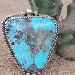 Old Pawn  Native  American Turquoise  Silver  Ring  