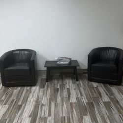 Two Leather Chairs & Coffee Table 