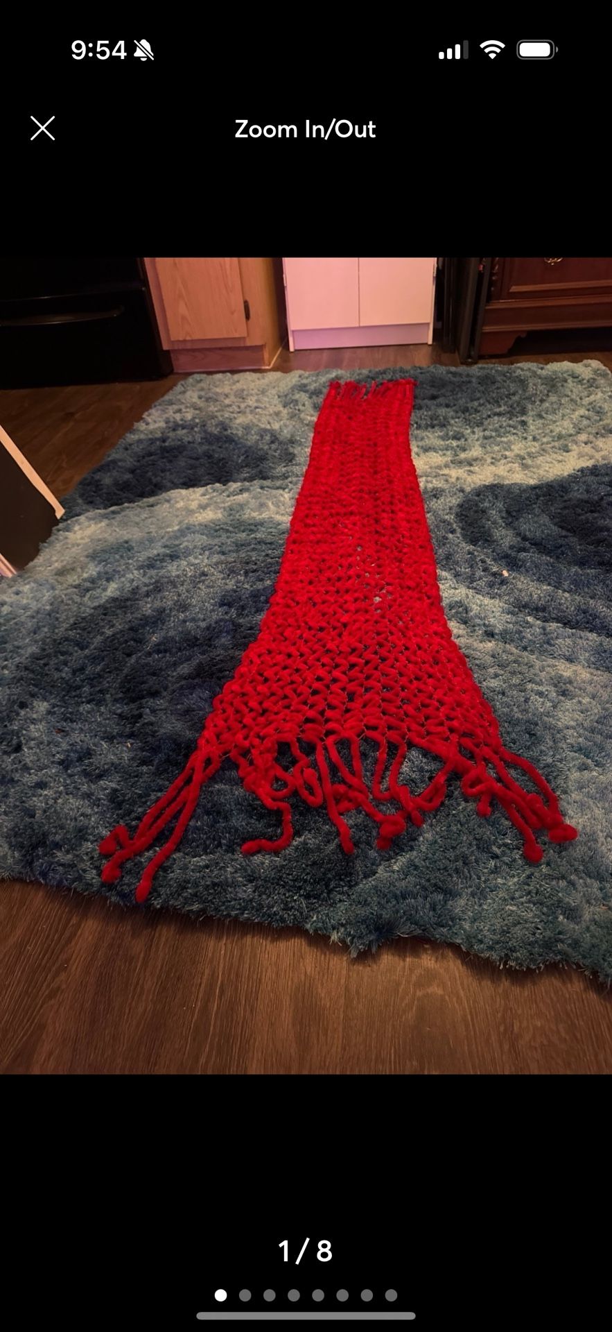 red crochet scarf with fringe