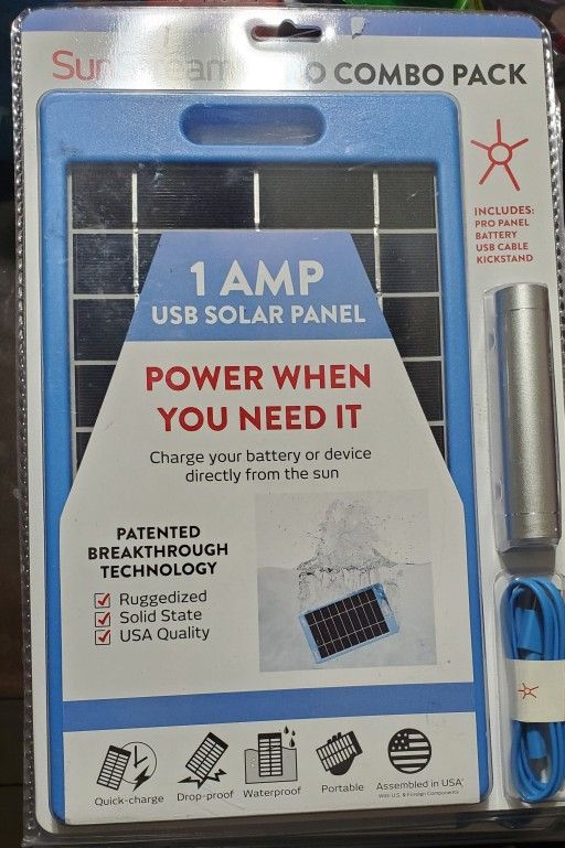 SunStream Pro Combo Pack 1 AMP USB Solar Panel Quick Charge Drop Proof Portable $15