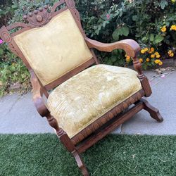 Antique Crushed Yellow Velvet Rocking Chair 