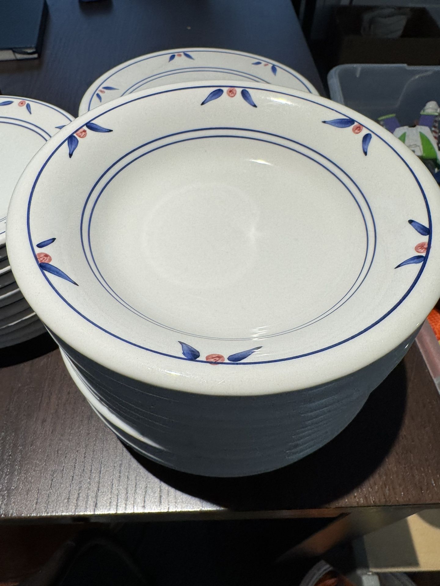 San Marciano Ceramiche Blue & Burgundy Floral Band Italy Dinner Plates, side plates and bowls