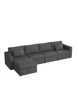5 Sectional-Black Linen Sectional Sofa,Oversized Cloud Couch Sectional, Cushion Covers Removable,Deep Seat Sectional Sofa Couch for Modern Living Room
