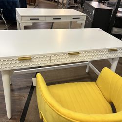 White Pearl Large Desk in White w/Gold Hardware