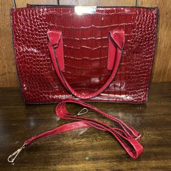 Burgundy Crocodile Style Purse 