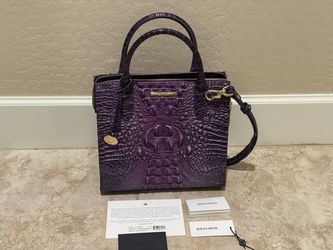 Brahmin Purple Croc-Embossed Leather Satchel