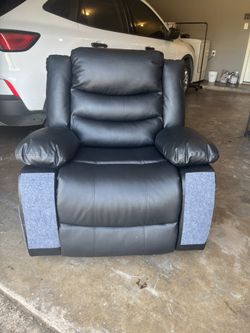Oversized Black Faux Leather Rocking Recliner