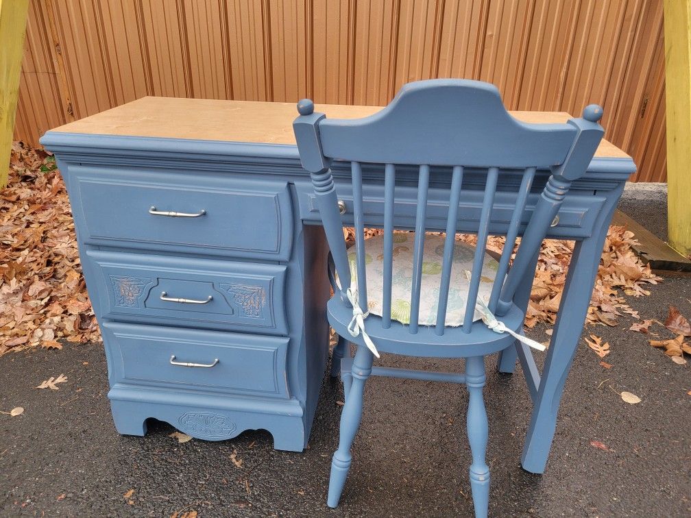 Vtg. Blue Desk w/ Chair