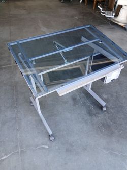 Glass Top Drafting Table with Storage 35.5" x 24"