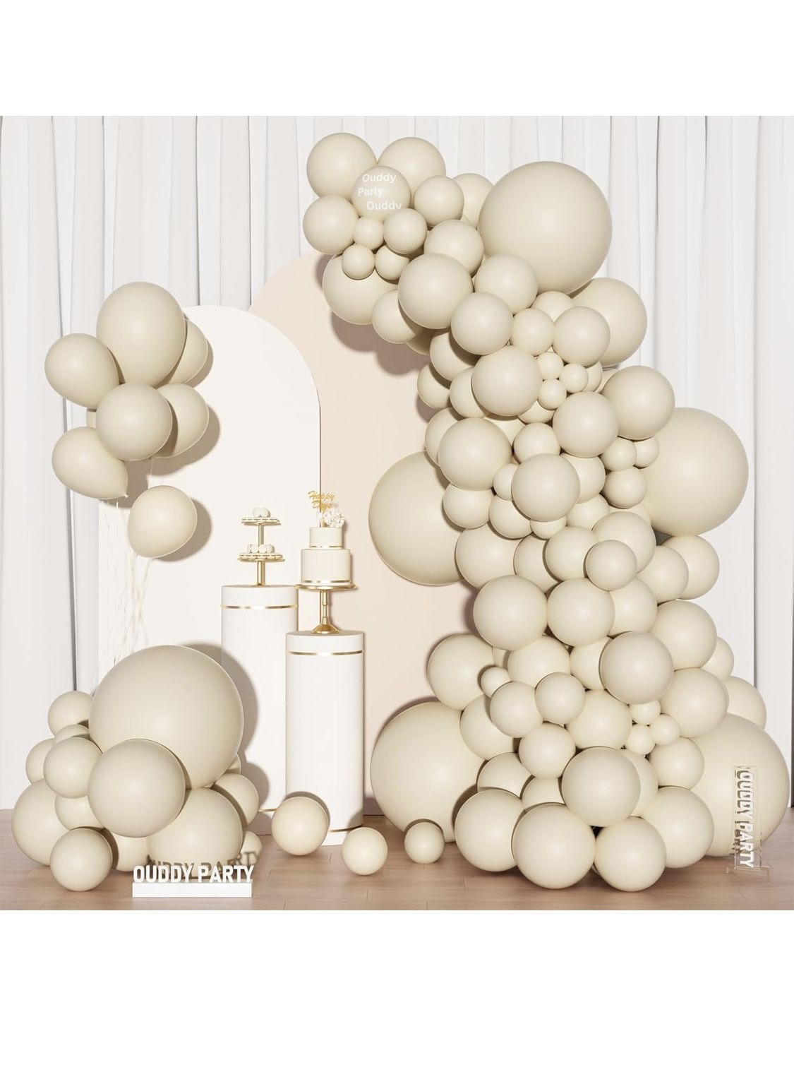 Ouddy Party 130 Pcs. Different Sizes Sand White Balloons, Sand Beige Balloon Garland Arch Kit for Graduation, Wedding, Birthday, Party Decor