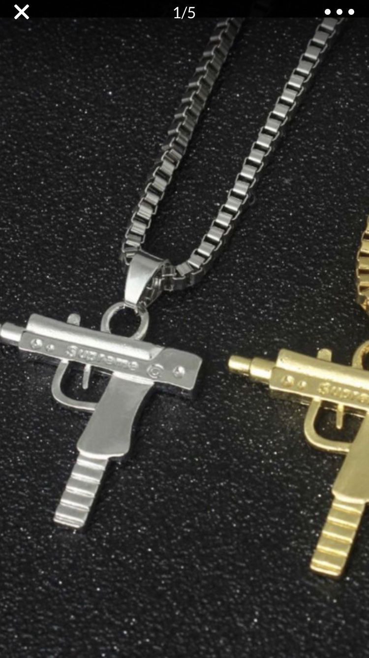 Supreme uzi chain necklace silver and gold