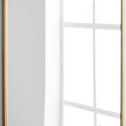 NEW IN BOX | WEST ELM Modern Streamline Rounded Edge Wall Mirror 36” | Antique Bronze/Gold