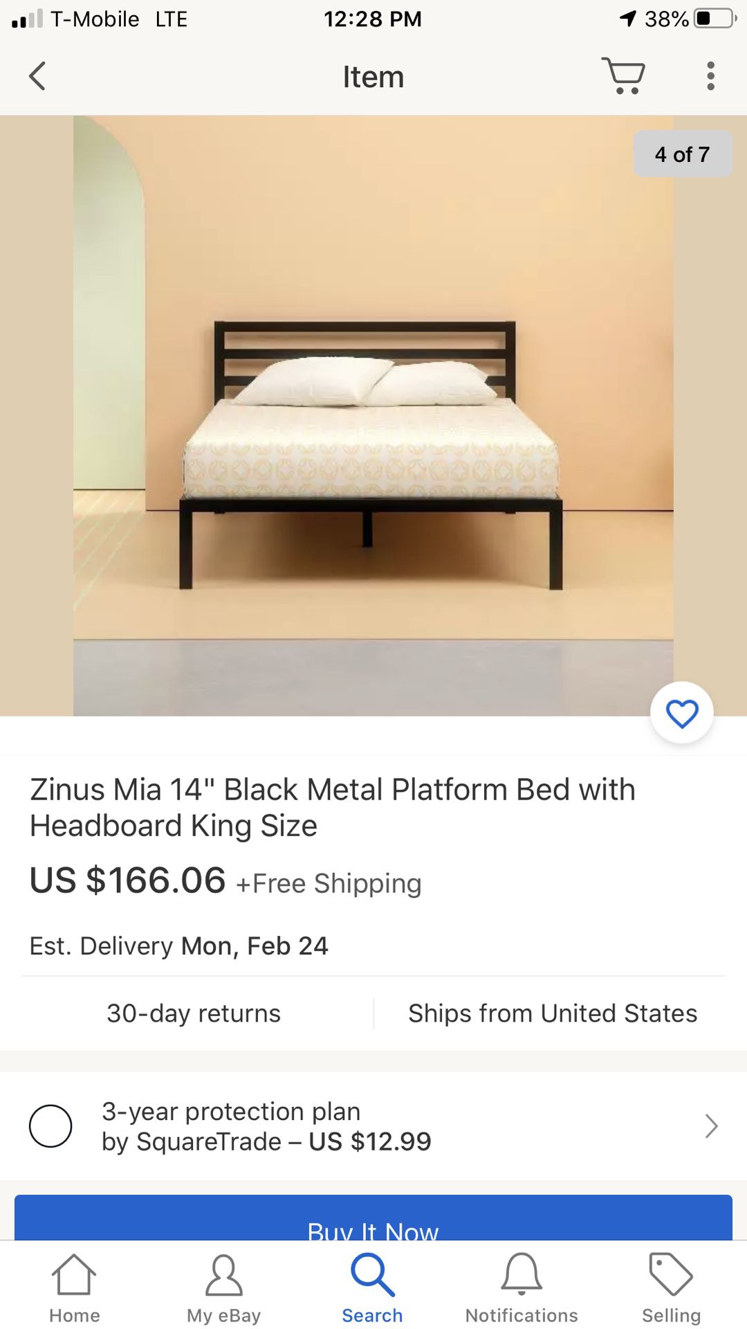 Zinus Mia 14" Black Metal Platform Bed with Headboard King Size