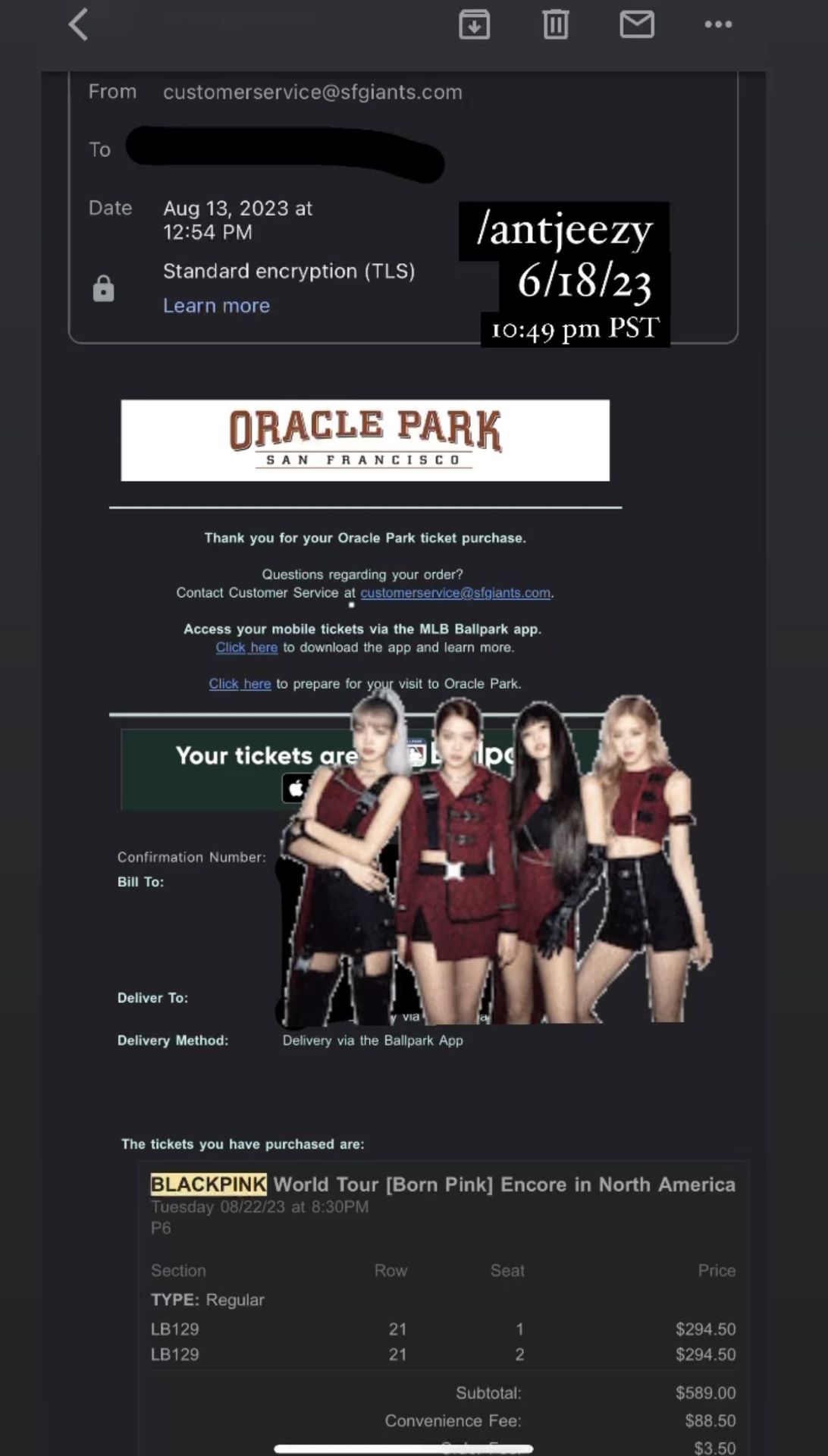 Blackpink tickets (2) face value @ Oracle Park, San Francisco