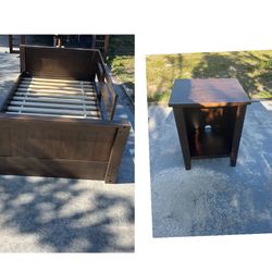 Pottery bard wood twin bed frame and nightstand