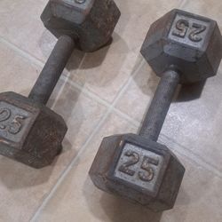 $60 TWO 25LB DUMBBELLS