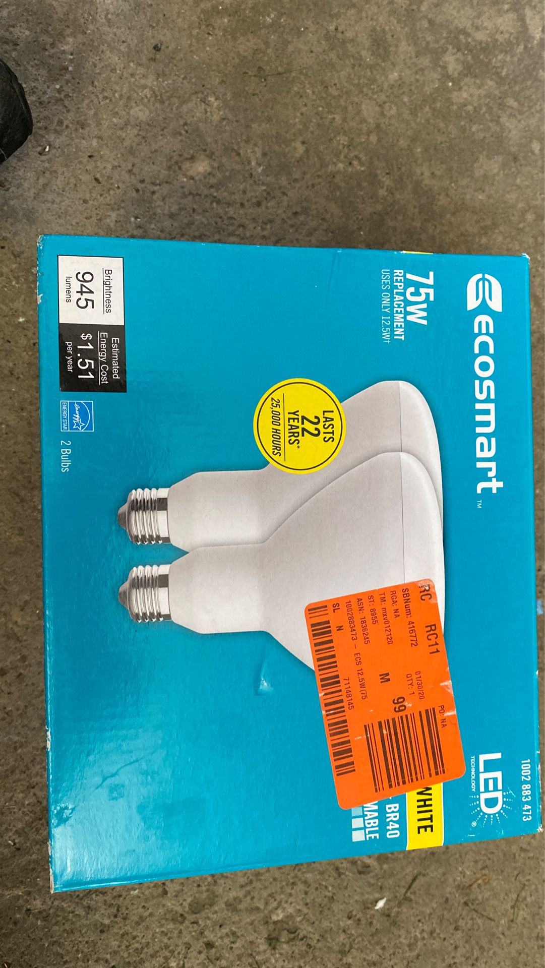 EcoSmart 75-Watt Equivalent BR30 Dimmable Energy Star LED Light Bulb Bright White (2-Pack)