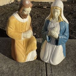 Vintage Poloron Blow Mold Christmas Nativity 26” Mary & Joseph