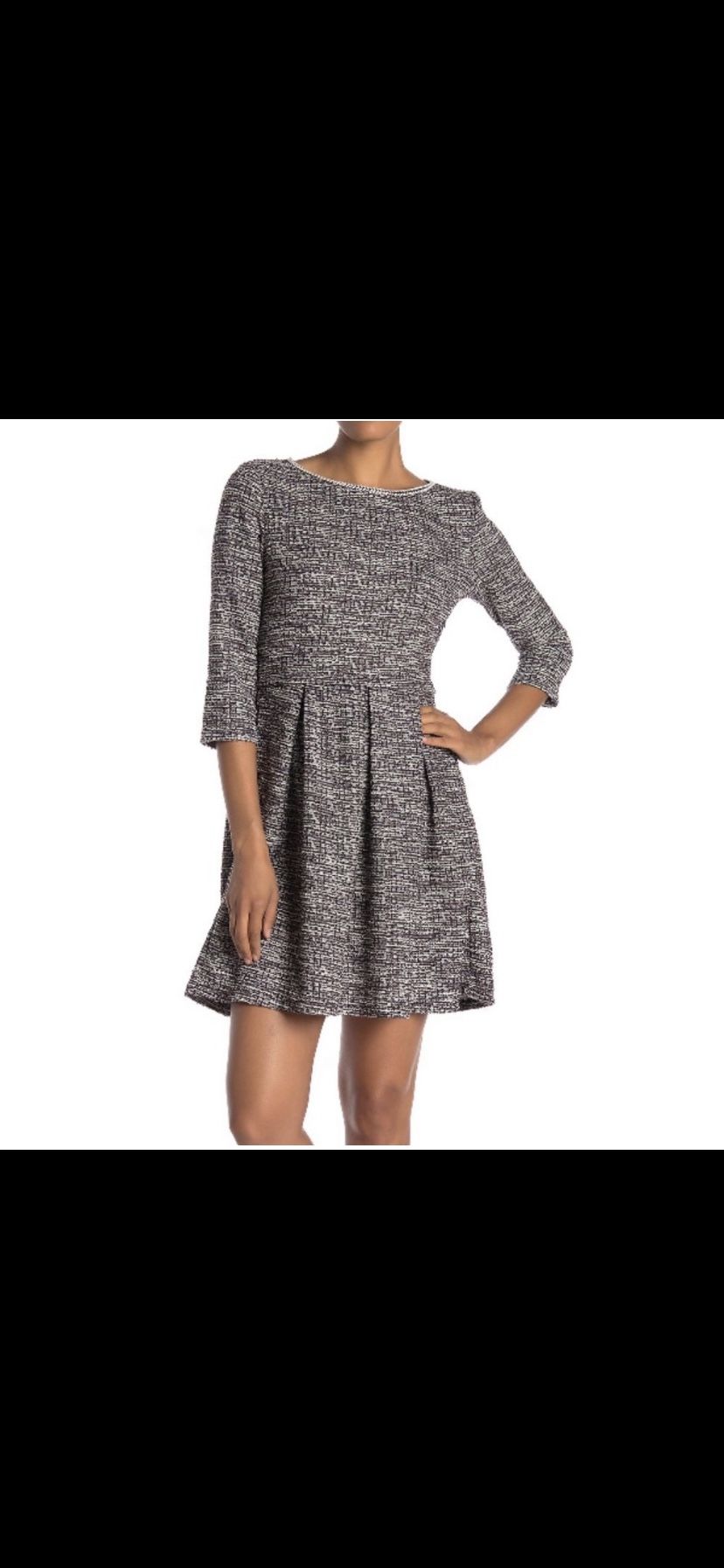 Brand New Woman’s Max Studio brand Black and Gray Multi Tweed Plaid Pleated Fit & Flare Dress Up for Sale