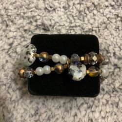 Marble,glass,crystals,and Gold Accent Beaded Stretch Bracelet 