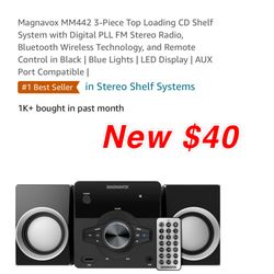 New Magnavox 3-Piece Top Loading CD Shelf System with Digital PLL FM Stereo Radio, Bluetooth Wireless Technology, and Remote Control in Black | $40