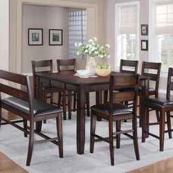 Cherry/Brown Extendable Counter Height Dining Set