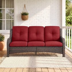 Outdoor Patio Wicker Sofa 900Lbs Weight Capacity, Large 3 Seater Wicker Patio Couch with 4in Seat Cushions and Deep Seating, All Weather for Backyard,