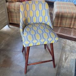 Yellow/ Gray Upholstered Bar Stool 
