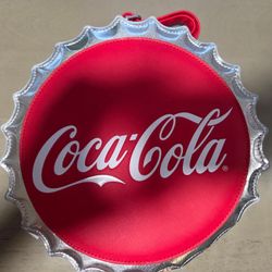 Coca-Cola Loungefly Red and Silver Bottle Cap Style Crossbody Purse Zip Up Bag
