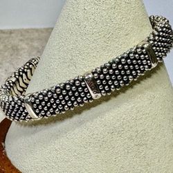 FREE SHIPPING! Lagos Signature Caviar 925 Sterling Silver Torque Beaded Mesh Bracelet 46g