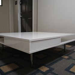 ☕ Modern White High-Gloss Coffee Table – Storage Drawers