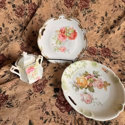 Lot Of 3 Antique German Porcelain- Rose/Floral
