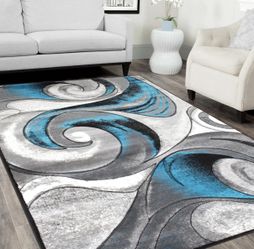 Swirls Abstract Design Hand Carved Rugs Turquoise and Grey