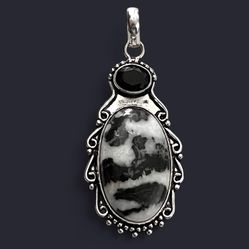 Black Onyx & White Buffalo Silver 2.3” Pendant