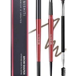 New 2 Pc Eyebrow Pencil Waterproof Dual Ends w Eyebrow Spoolie brush Sweatproof (coffee)