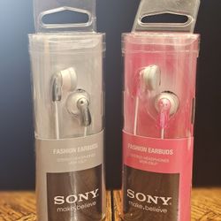 2 Pairs Of Sony MDR-E9LP Fashion Stereo Earbuds  - Pink And Gray