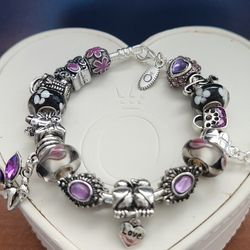 Authentic Pandora Charm Bracelet With Unbranded European Beads 