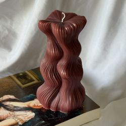 Large Wavy Pillar Candle | Textured Sculptural Soy Wax Candle | Handmade Cozy Gift | Aesthetic Home Decor