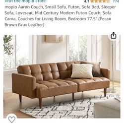 Aaron Couch, Small Sofa, Futon, Sofa Bed, Sleeper Sofa, Loveseat, Mid Century Modern Futon (Pecan Br)