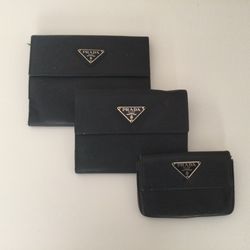 🔥(3) Vintage LUXURY ITALIAN Large, Medium, Small WALLETS🔥Black Leather🔥$120🔥Easy Meetup at Mothers Market 92627