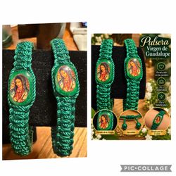 Virgen de Guadalupe Green Braided Bracelet