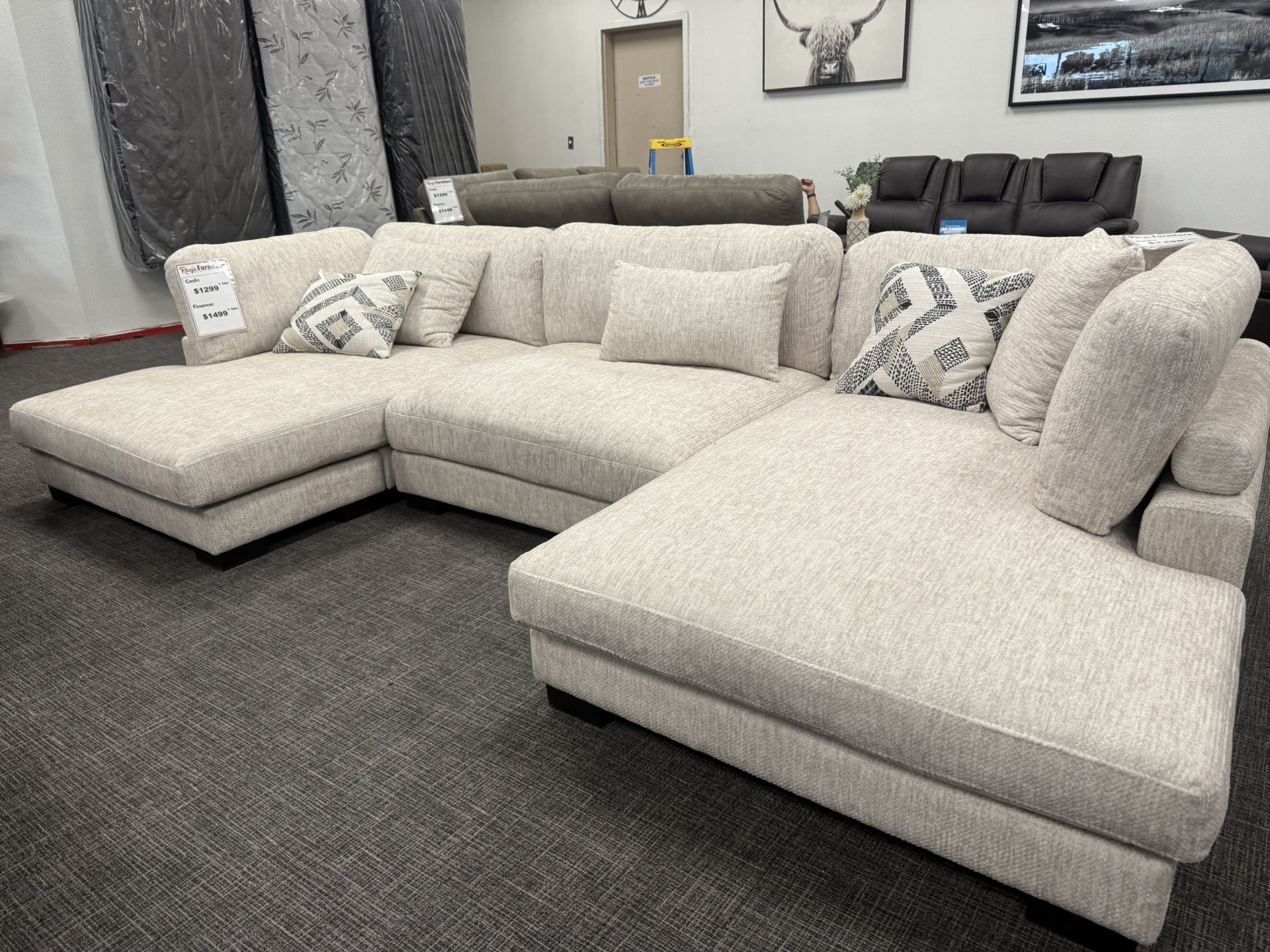 Beige XL Sofa Sectional Double Lounge Set - $0 Down Financing