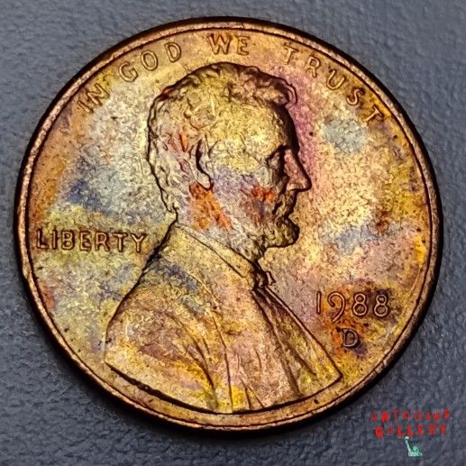 1988 D Lincoln Penny (Rainbow Patina)