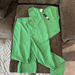 Kelly Asymmetrical Textured Pant Set - Green
